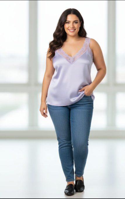 Débardeur en Satin Lavande et Dentelle