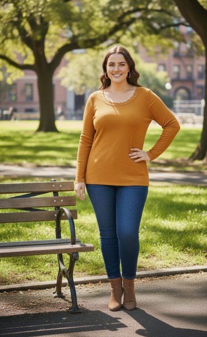 ​Top Côtelé à Encolure Festonnée