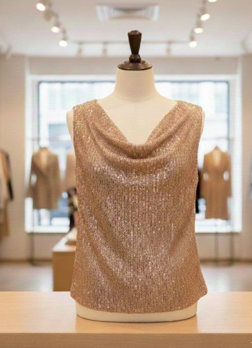 Top Sequin Or Rose – Col Benitier Festif