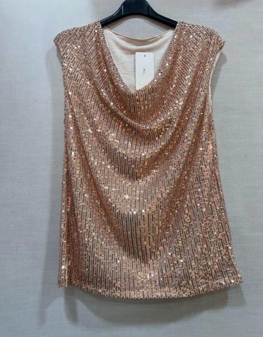Top Sequin Or Rose – Col Benitier Festif