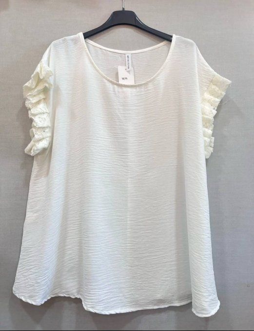Top uni manches à volants Blanc