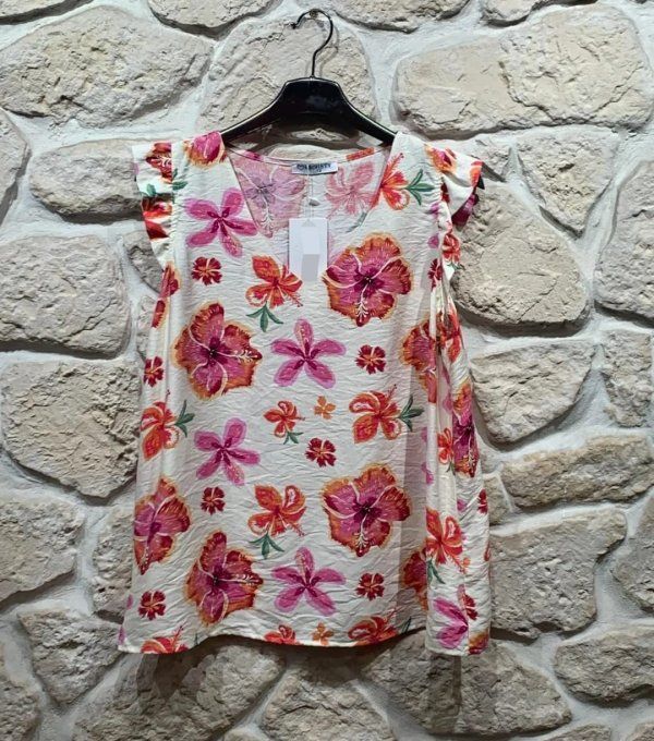 Top Fleuri Volants Exotique 