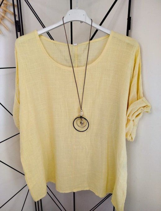 Tunique Fluide "Esprit Nature" Manches Roulottées & Collier Inclus ☀️