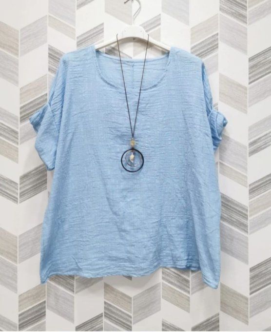 Tunique Fluide "Esprit Nature" Manches Roulottées & Collier Inclus ☀️