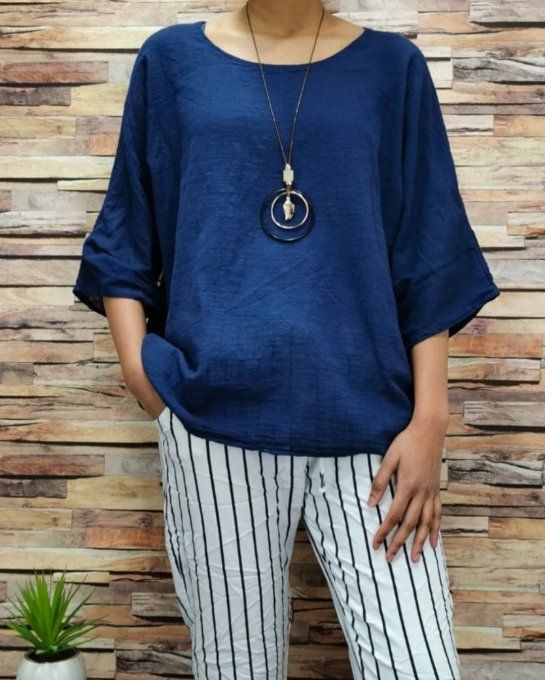 Tunique Fluide "Esprit Nature" Manches Roulottées & Collier Inclus ☀️