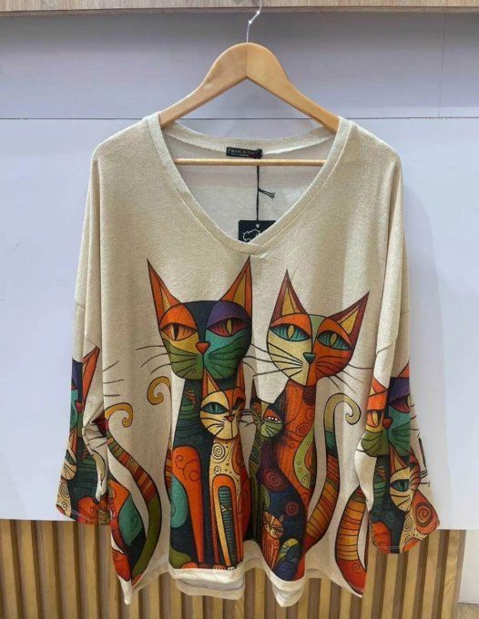 Pull Tunique "Famille de Chats" 