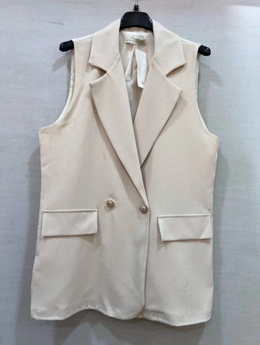 Veste Blazer "Élégance Contemporaine" Sans Manches Beige ??✨