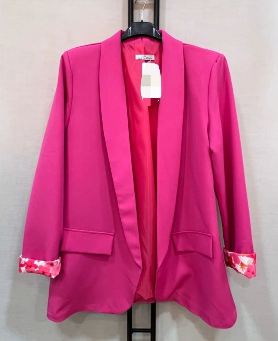 Veste Blazer & Revers de Manches Fleuris 