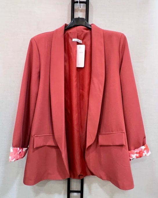 Veste Blazer & Revers de Manches Fleuris