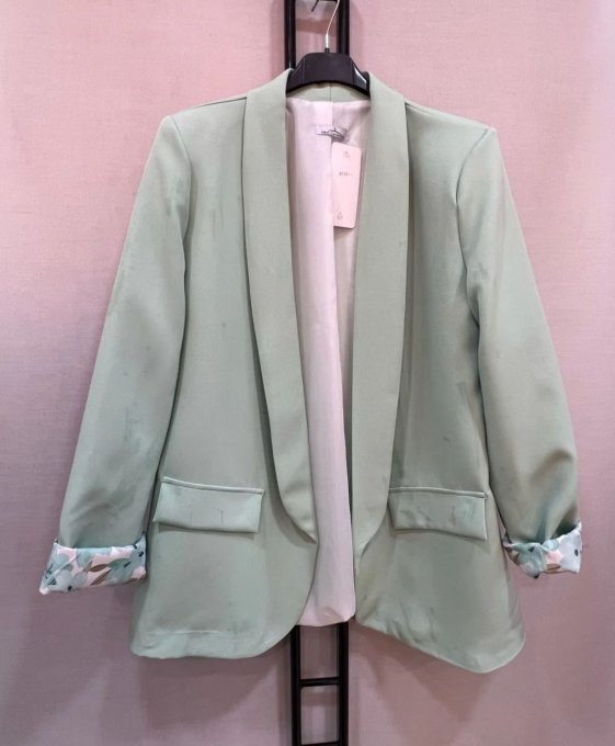 Veste Blazer & Revers de Manches Fleuris 