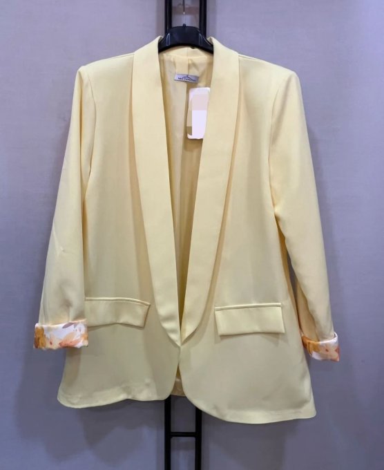 Veste Blazer & Revers de Manches Fleuris 