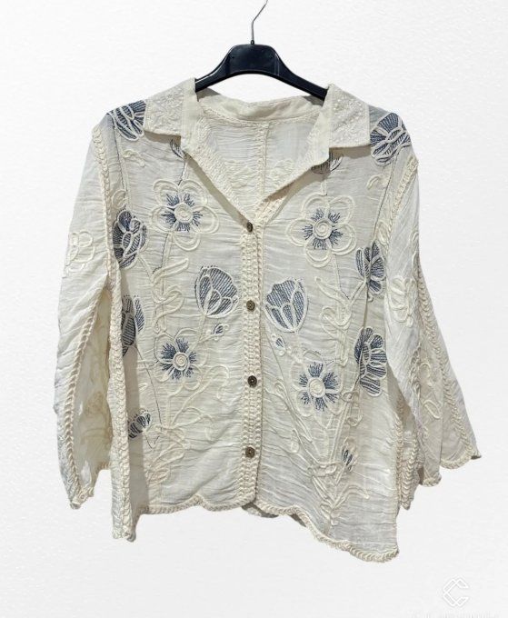Veste Chemisier Brodé & Motifs Floraux