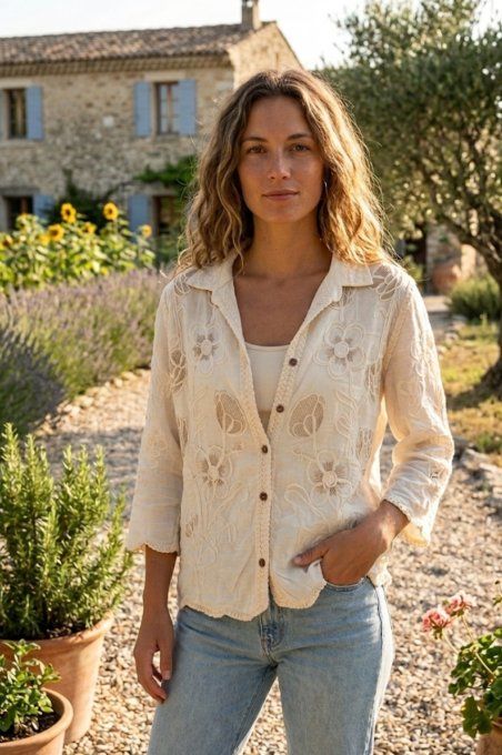 Veste Chemisier Brodé & Motifs Floraux
