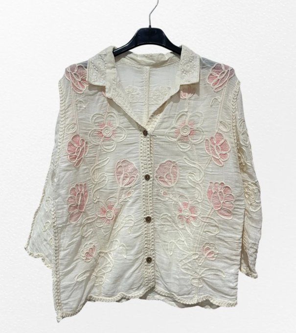 Veste Chemisier Brodé & Motifs Floraux