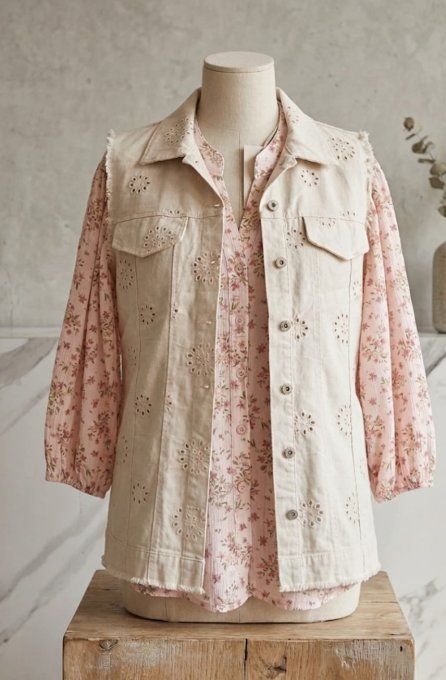 Veste en jean ajouré sans manches✨