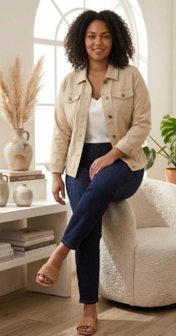 Veste en Jean Beige Naturel