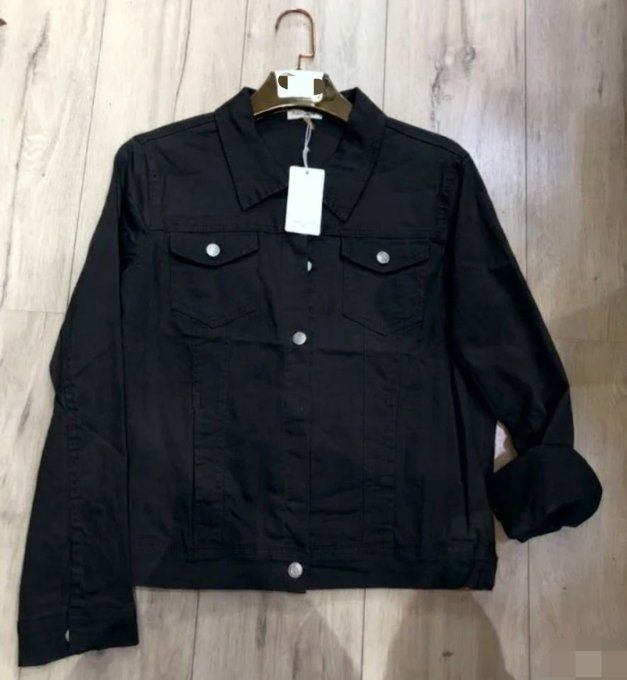 Veste en Jean Noire Coupe Classique