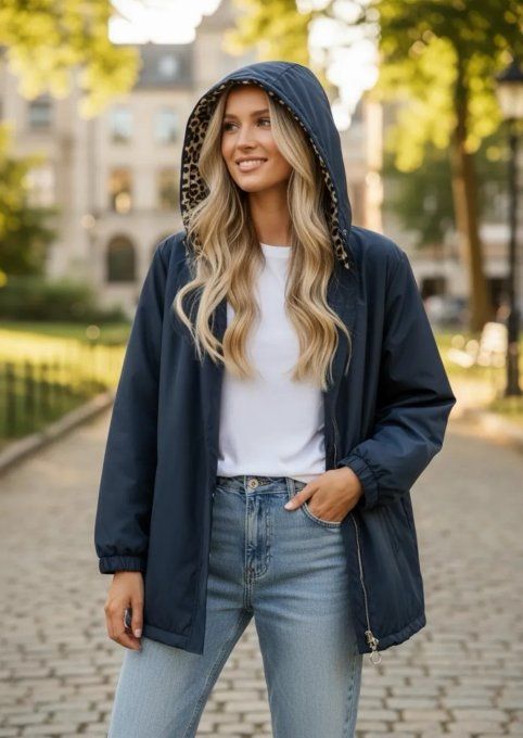 Veste Imperméable Capuche Léopard