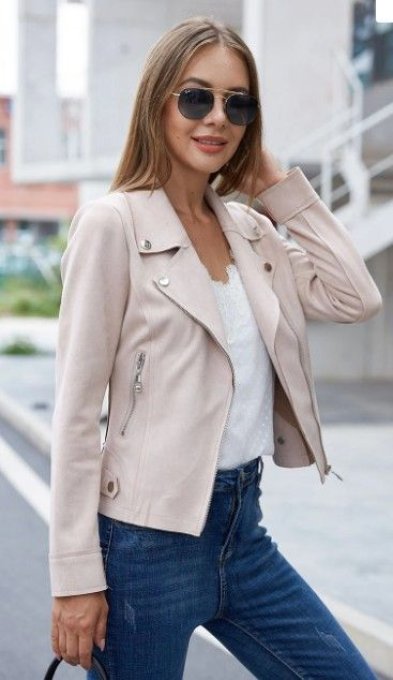 Veste Perfecto en Suédine Crème 