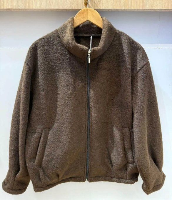 Gilet Zippé Bouclé Marron – Confort Grande Taille
