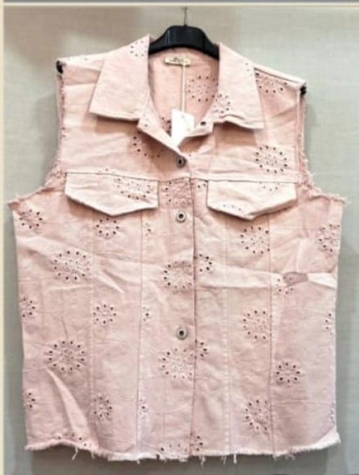 Veste sans manches en jean ajouré ✨?