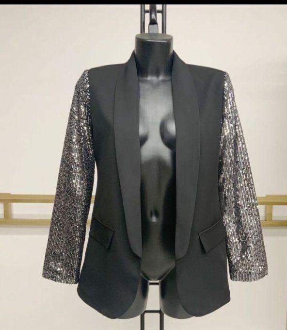 Blazer Chic Noir - Sequins Argentés