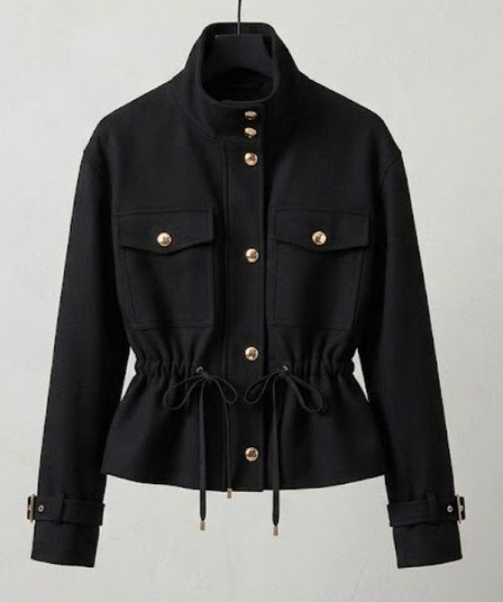 Veste Structurée Noire & Boutons Dorés