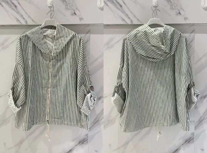 Veste Zippée à Capuche & Rayures