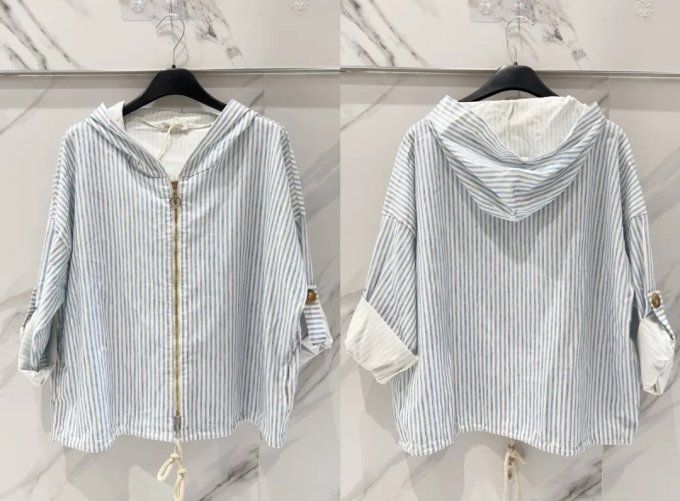 Veste Zippée à Capuche & Rayures