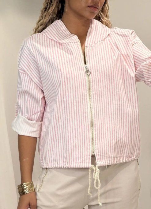 Veste Zippée à Rayures & Matière Extensible