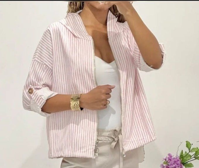 Veste Zippée à Rayures & Matière Extensible